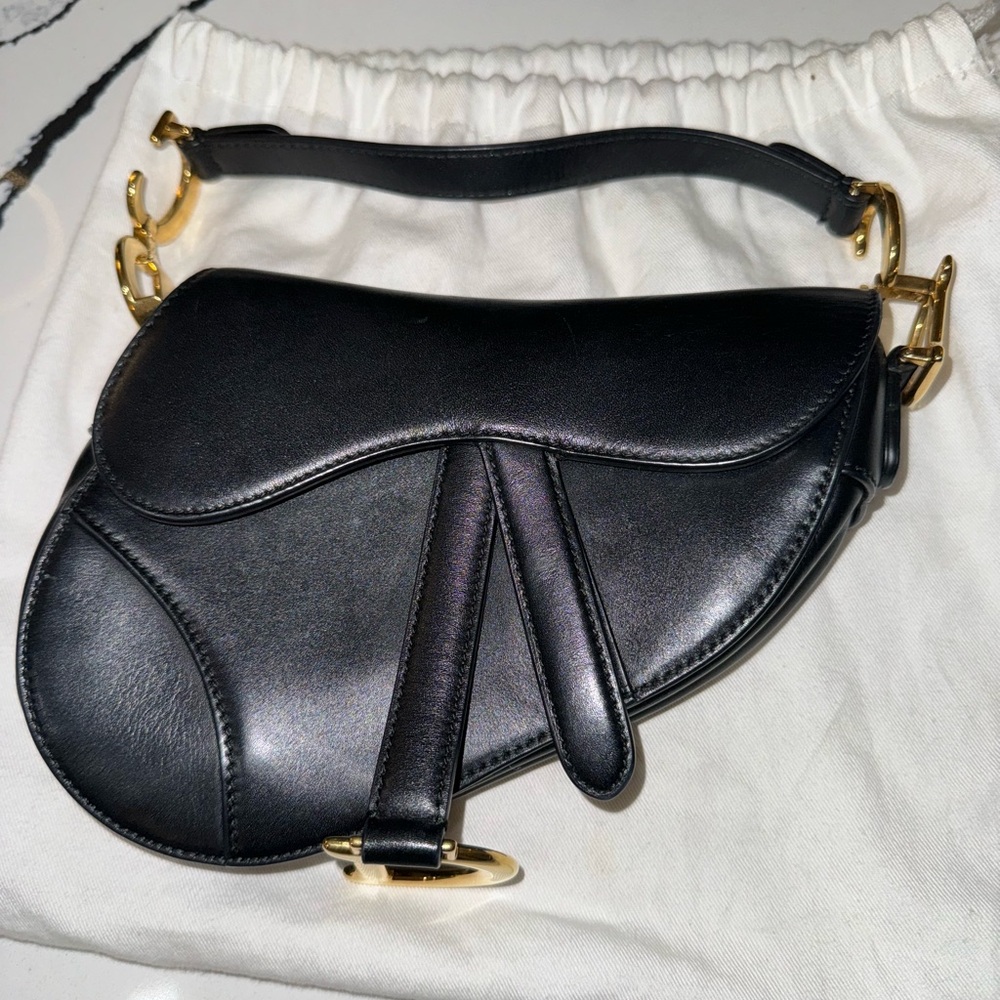 Christian Dior Calfskin Mini Saddle Bag Black